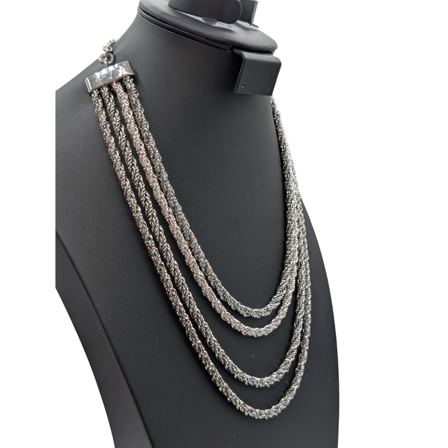 Chico's Chunky Multi-Chain Multi-Shade of Silver Tone 17.5"-21.5" Necklace