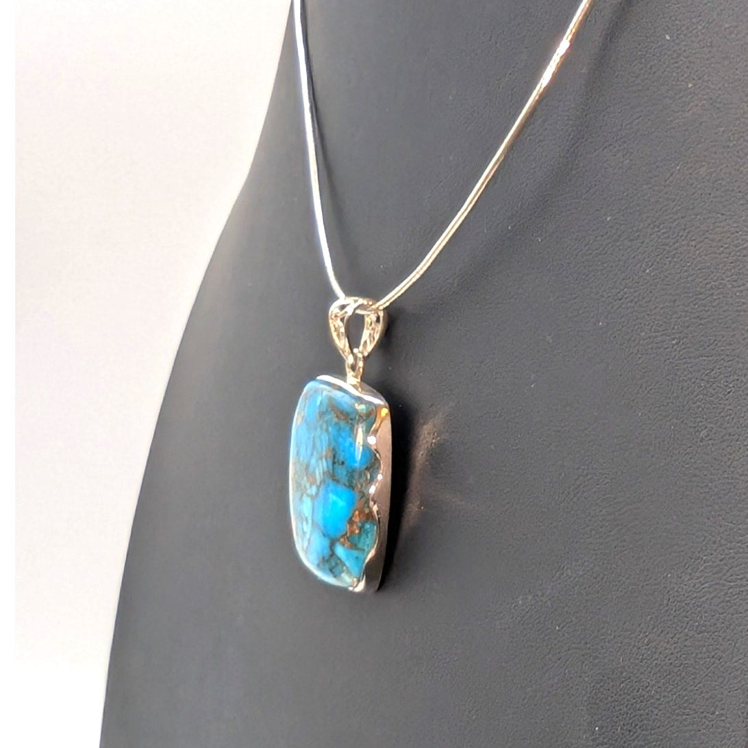 VTG 925 Sterling Silver Copper Turquoise Pendant on Sterling 18" Cable Wire