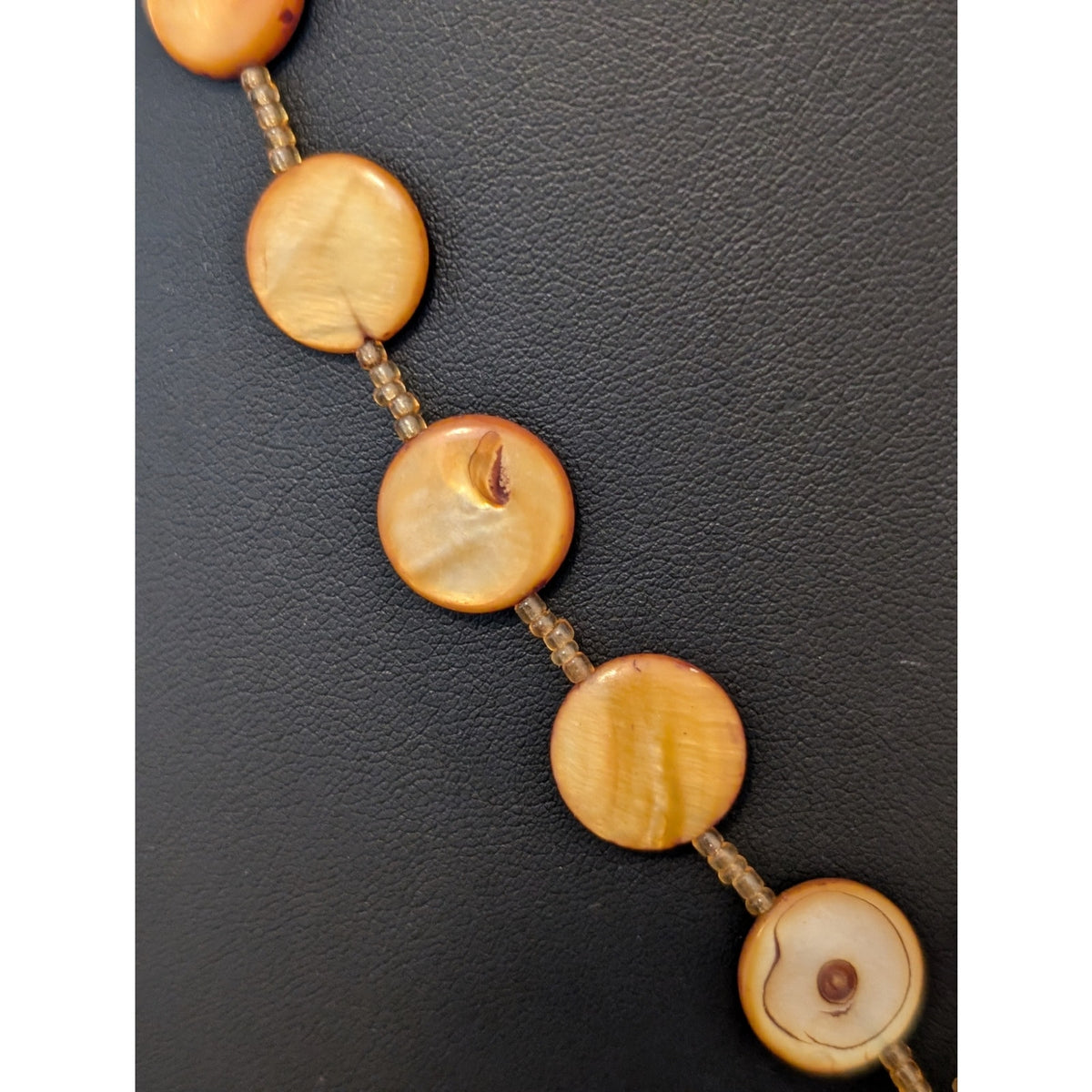 Round Gold Shell Bead Donut Jasper Pendant Barrel Clasp 18" Necklace