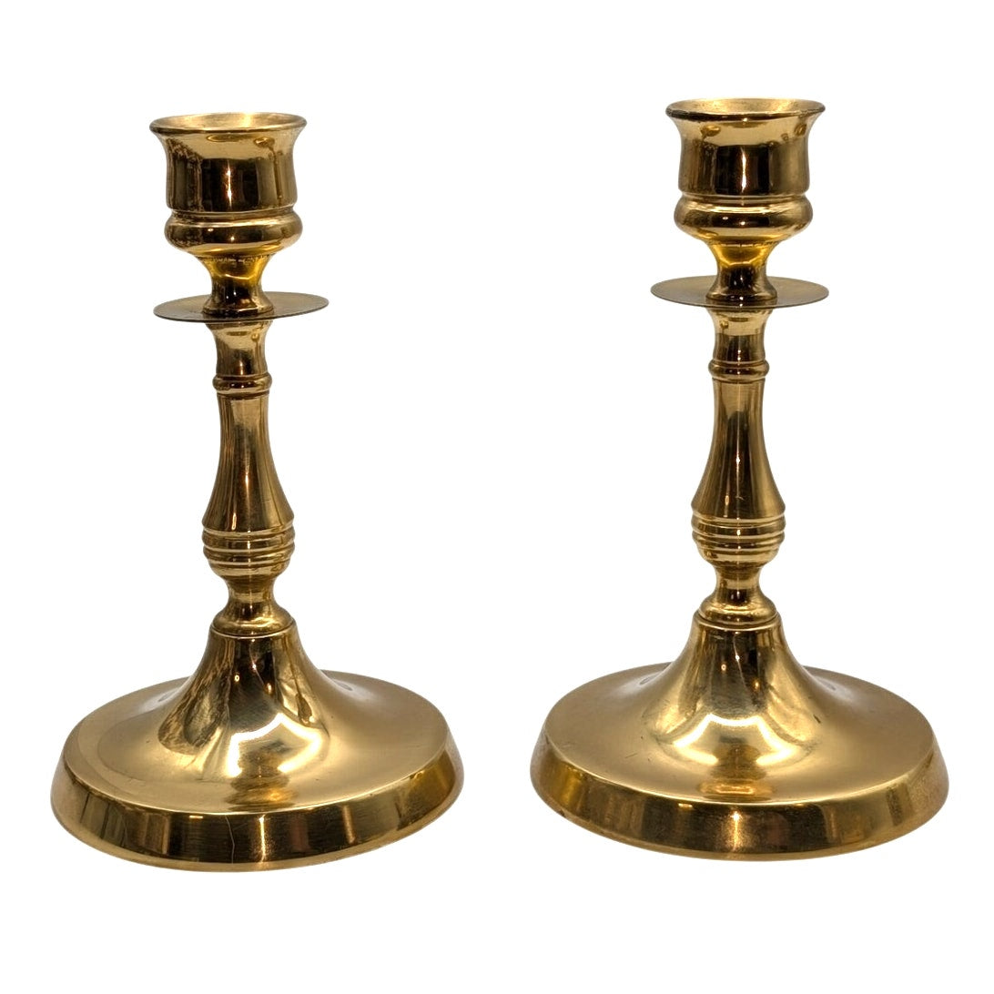 Vintage Made in England Set of Two Solid Brass Candle Holders
