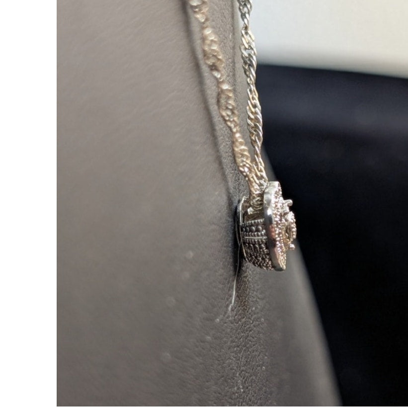 VTG 925 Sterling Silver Diamond Heart Pendant Fancy Sterling 18" Chain Necklace