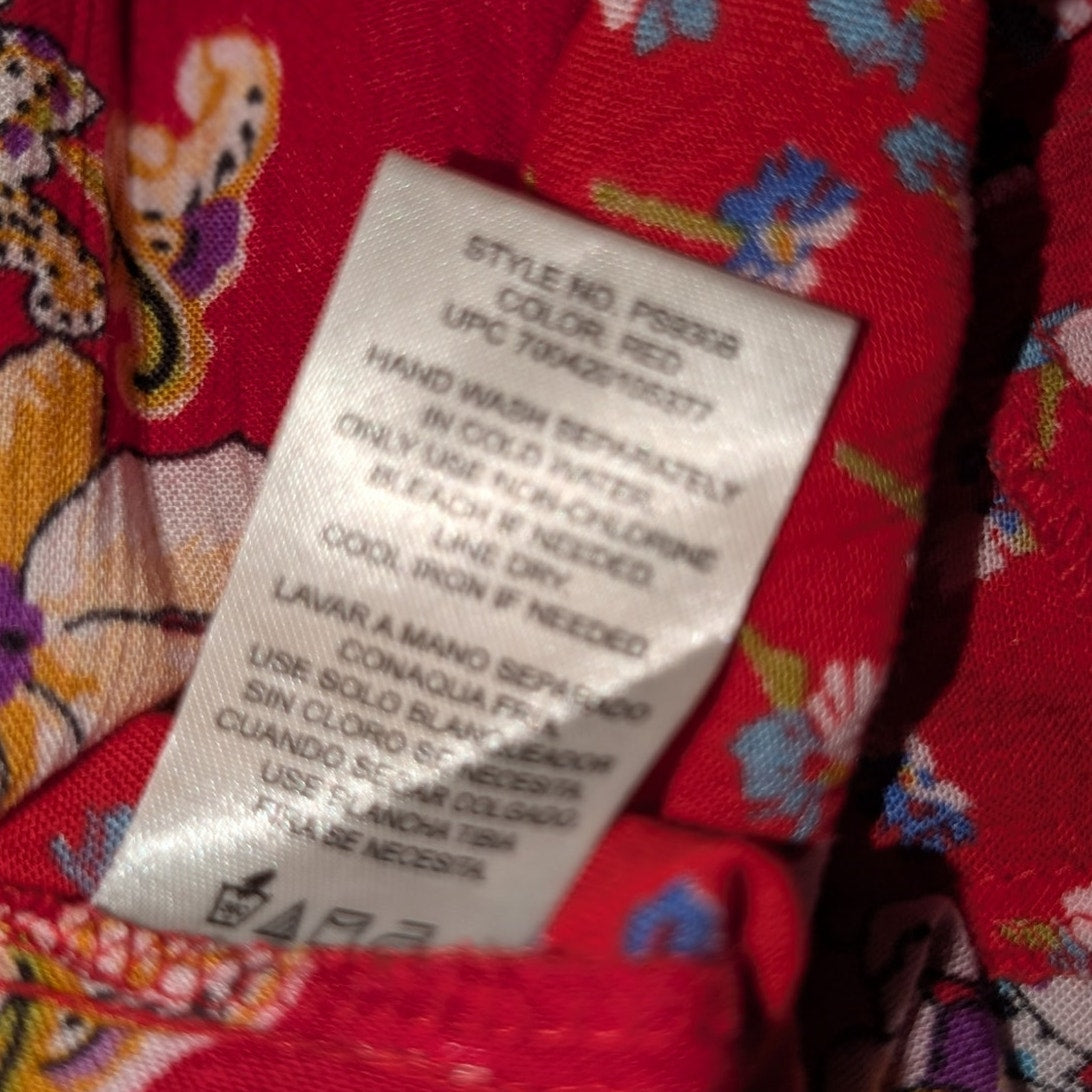 Bila Ruffled Smocked Boho Hippie Red Floral Maxi Dress Women's Size XL