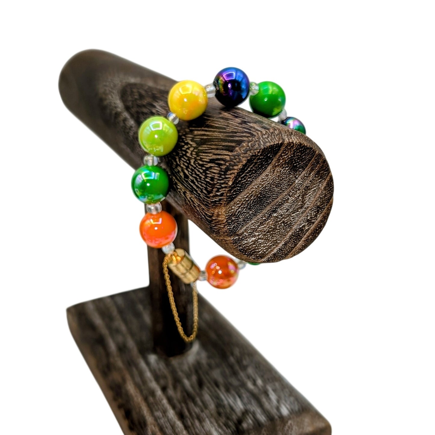 Lot of Two Colorful Telephone Wire Wrap Bracelet & Opalescent Beaded Bracelets