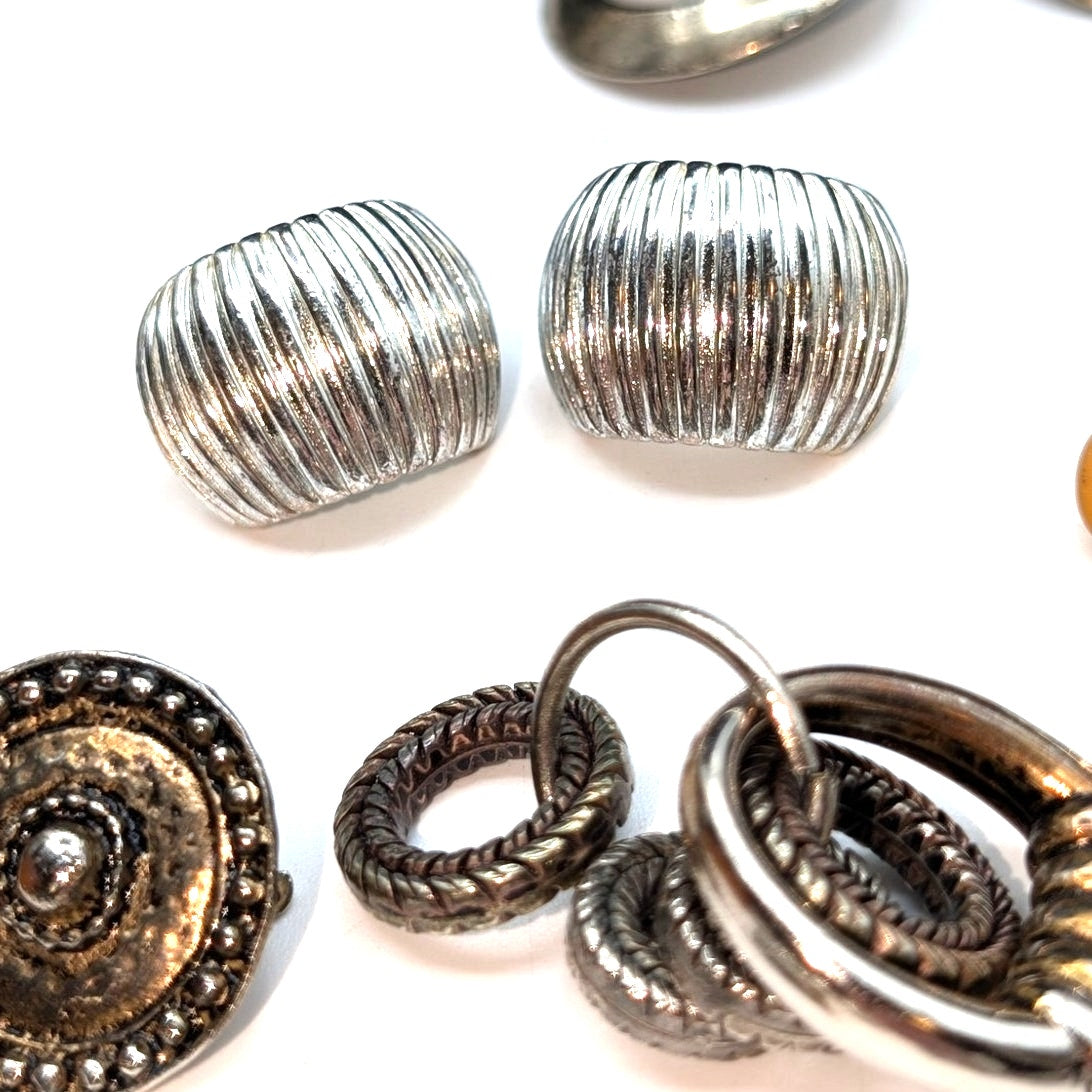 Lot of Ten Pair of Vintage Clip On Silver Tone Theme Earrings