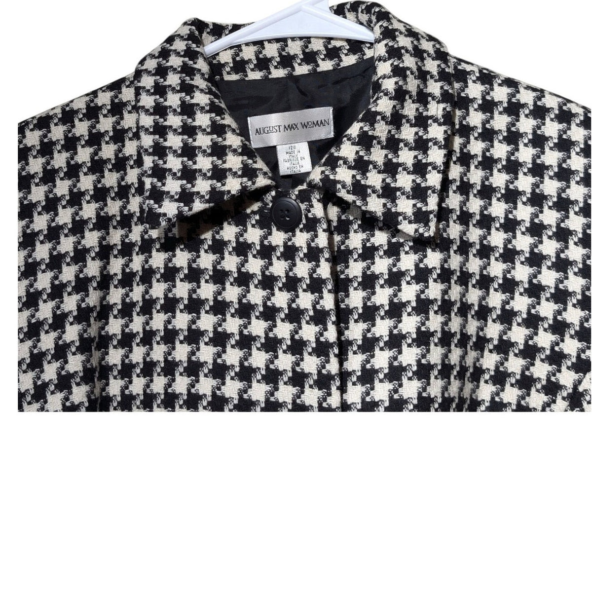 VTG August Max Woman Black/White Houndstooth Button Front Lined Jacket Sz 12W