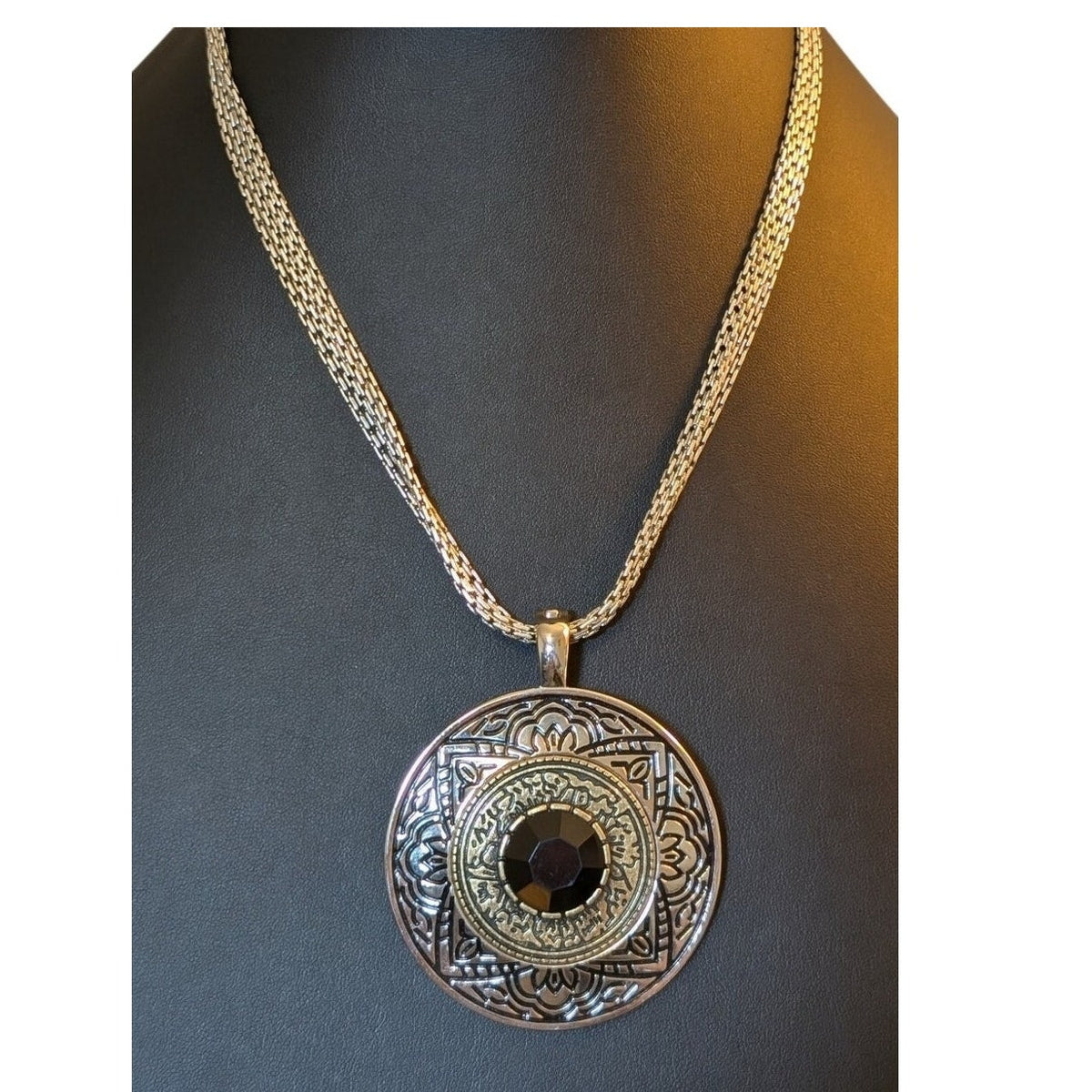 Premier Designs Two Tone Etched Large Medallion Pendant Necklace