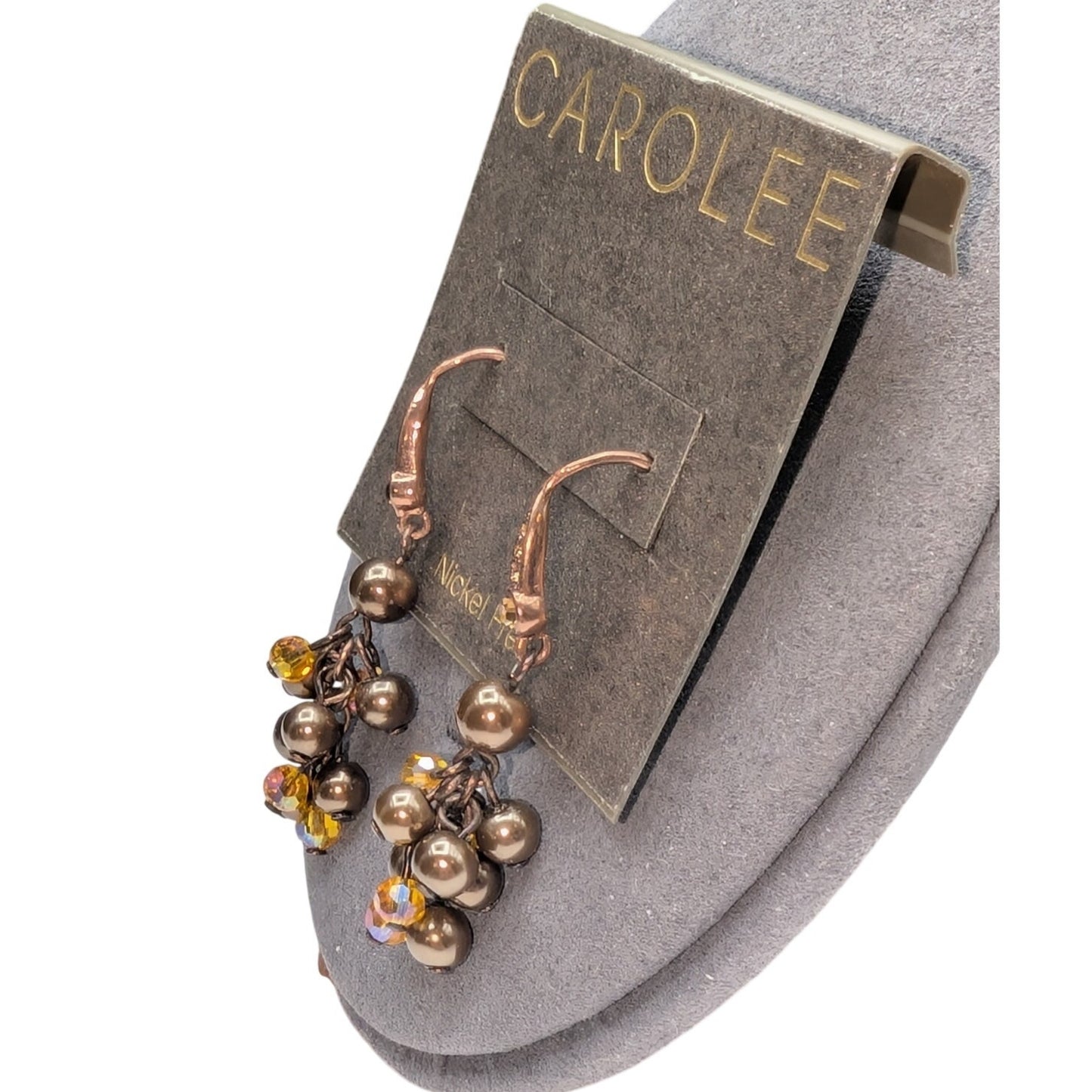 Carolee NWT Nickel Free Bronze Tone Crystal Bead Cluster Dangle Earrings