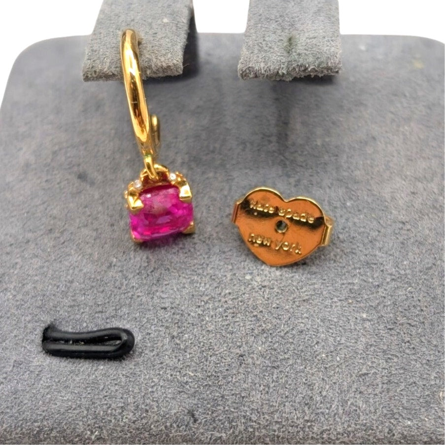 Kate Spade New York SINGLE Little Luxuries Square Cut 6mm Pink CZ Huggie Earring
