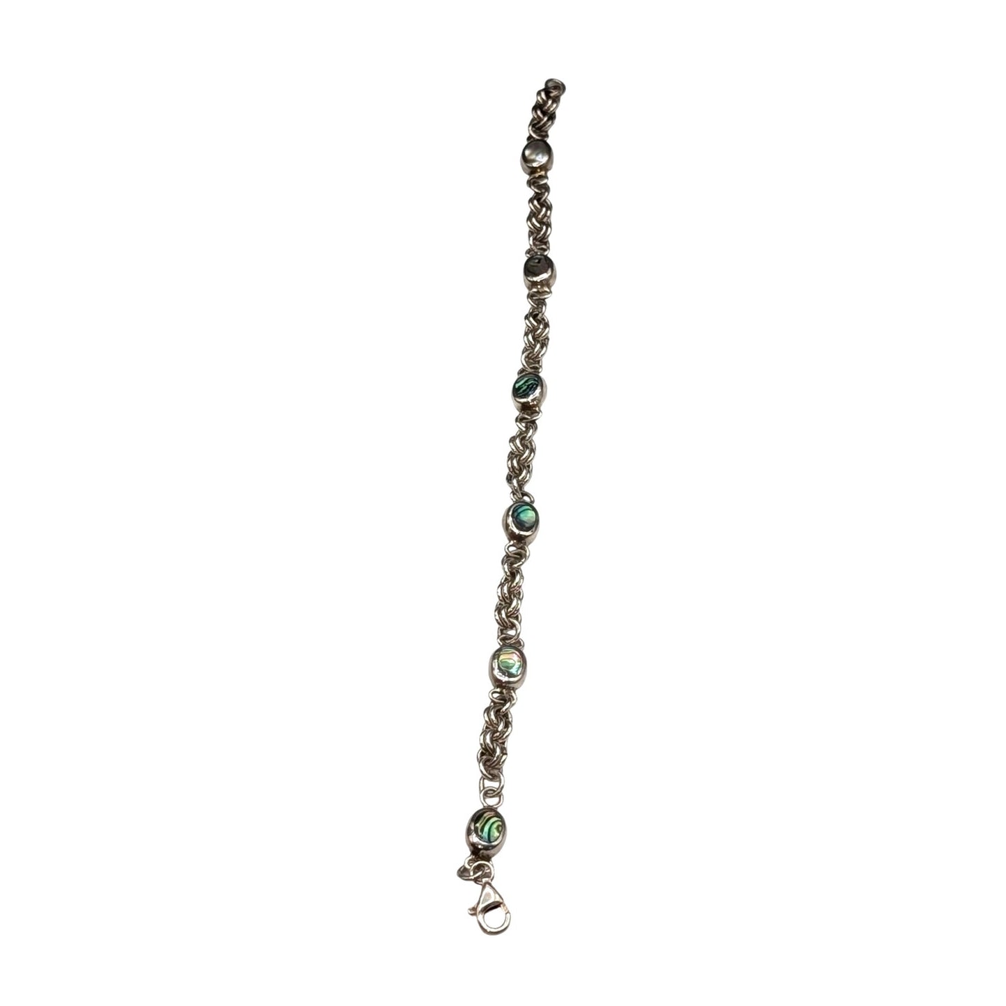 Vintage 925 Sterling Silver Abalone Shell Chain Bracelet