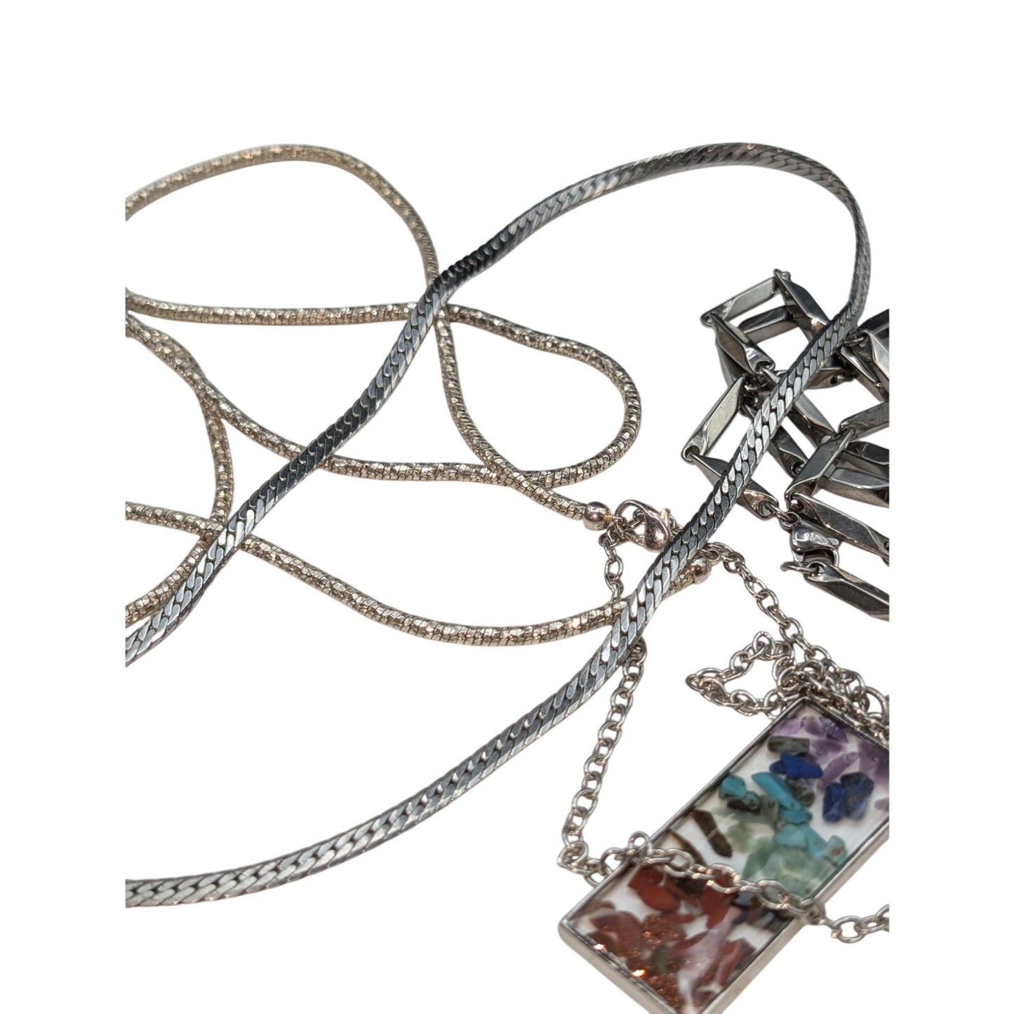 Lot of Six Silver Tone Vintage to Modern Chain Necklaces
