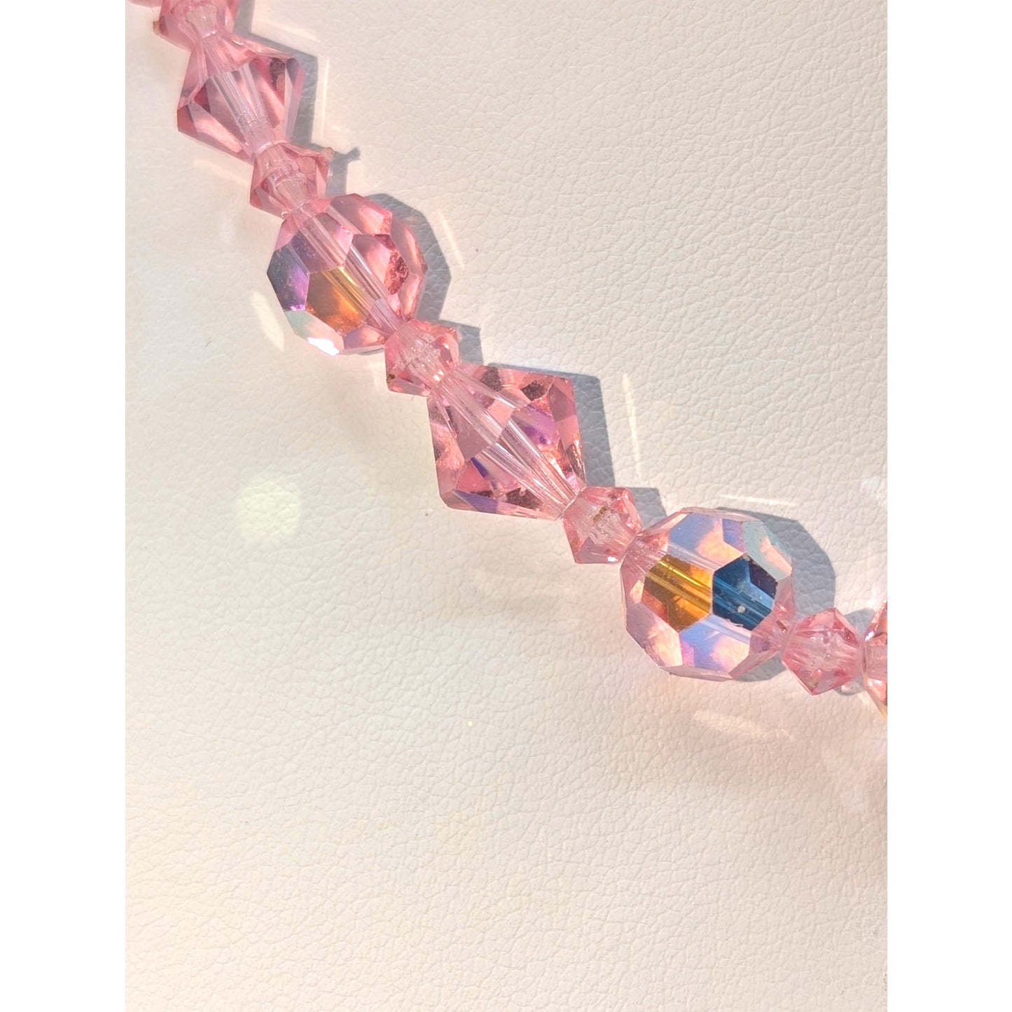 Vintage Pink Faceted AB Crystal Graduated Bead Hook Clasp 14"-15.5" Necklace