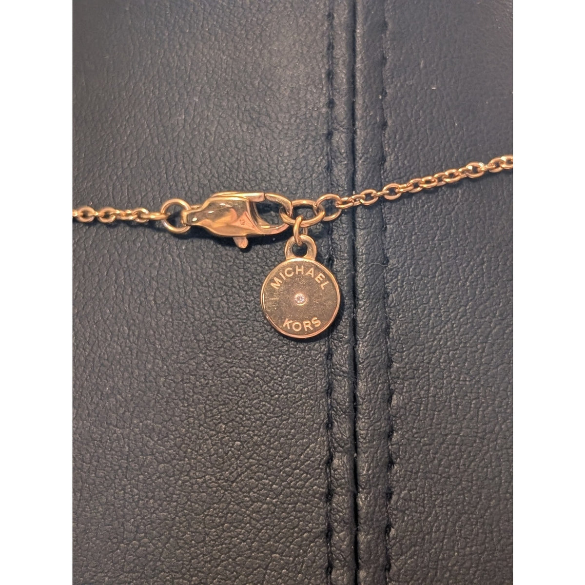Michael Kors Rose Gold Tone Three Pave Crystal Ring Charm 20" Necklace