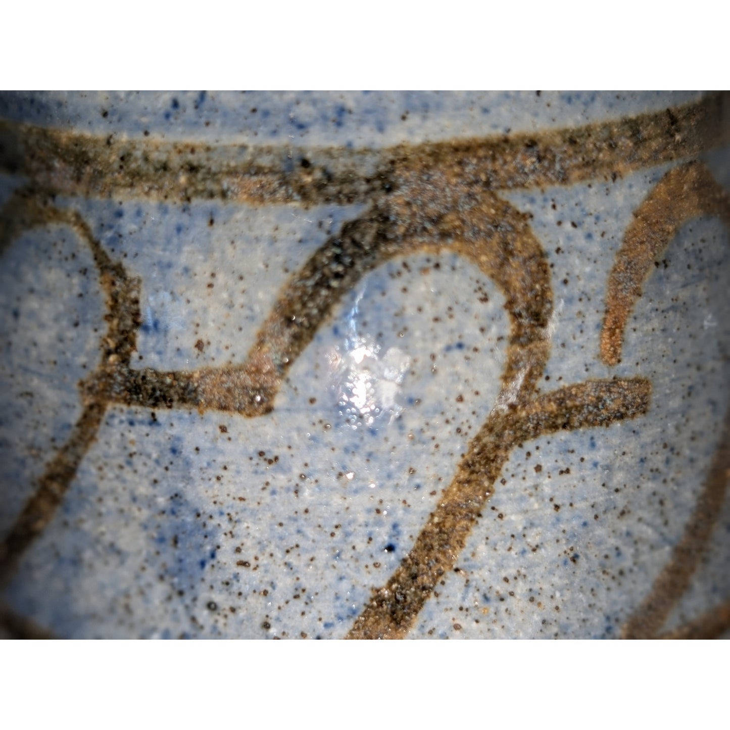 Light Blue & Tan Geometric Design Signed Studio Pottery Mug