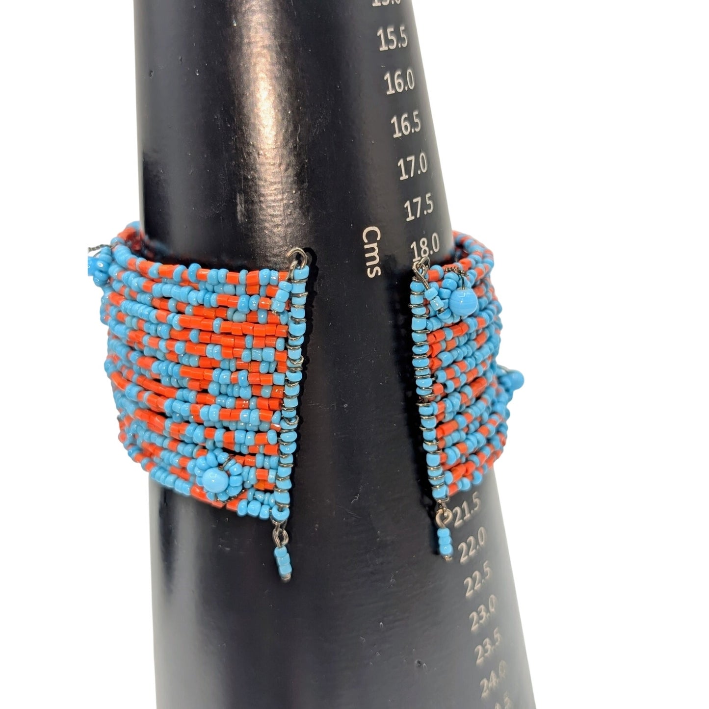 Blue & Red Seed Bead Adjustable Wire Cuff Bracelet One Size Fits Most