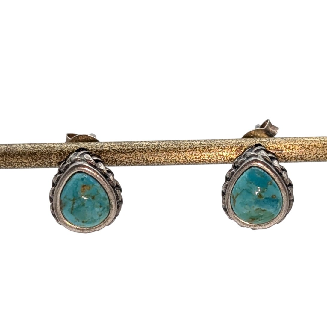Vintage Barse 925 Sterling Silver Rope Bezel Teardrop Stud Earrings