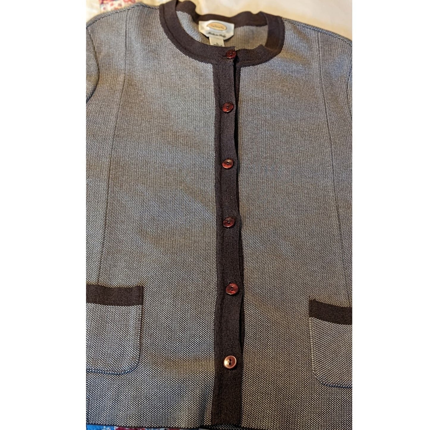 Talbot's Made in Italy Brown 'Tweed' Cotton Blend Sweater Blazer Womens Sz L