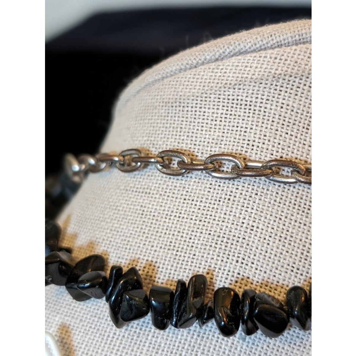 Long Black Chip Stone Bead 35-38" Necklace
