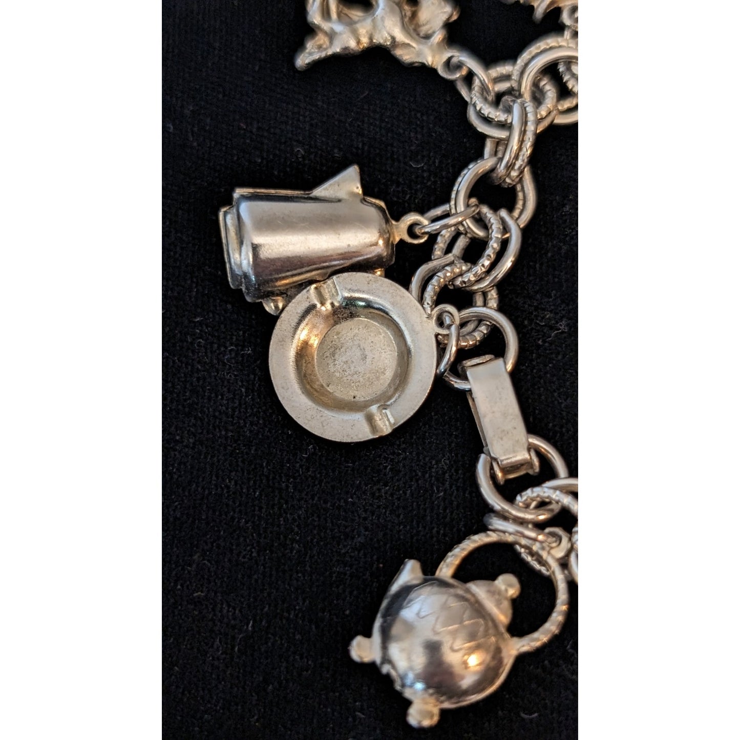 1930 Vintage Silver Plated Western Cowboy 3D Charm Bracelet W/ Foldover Clasp