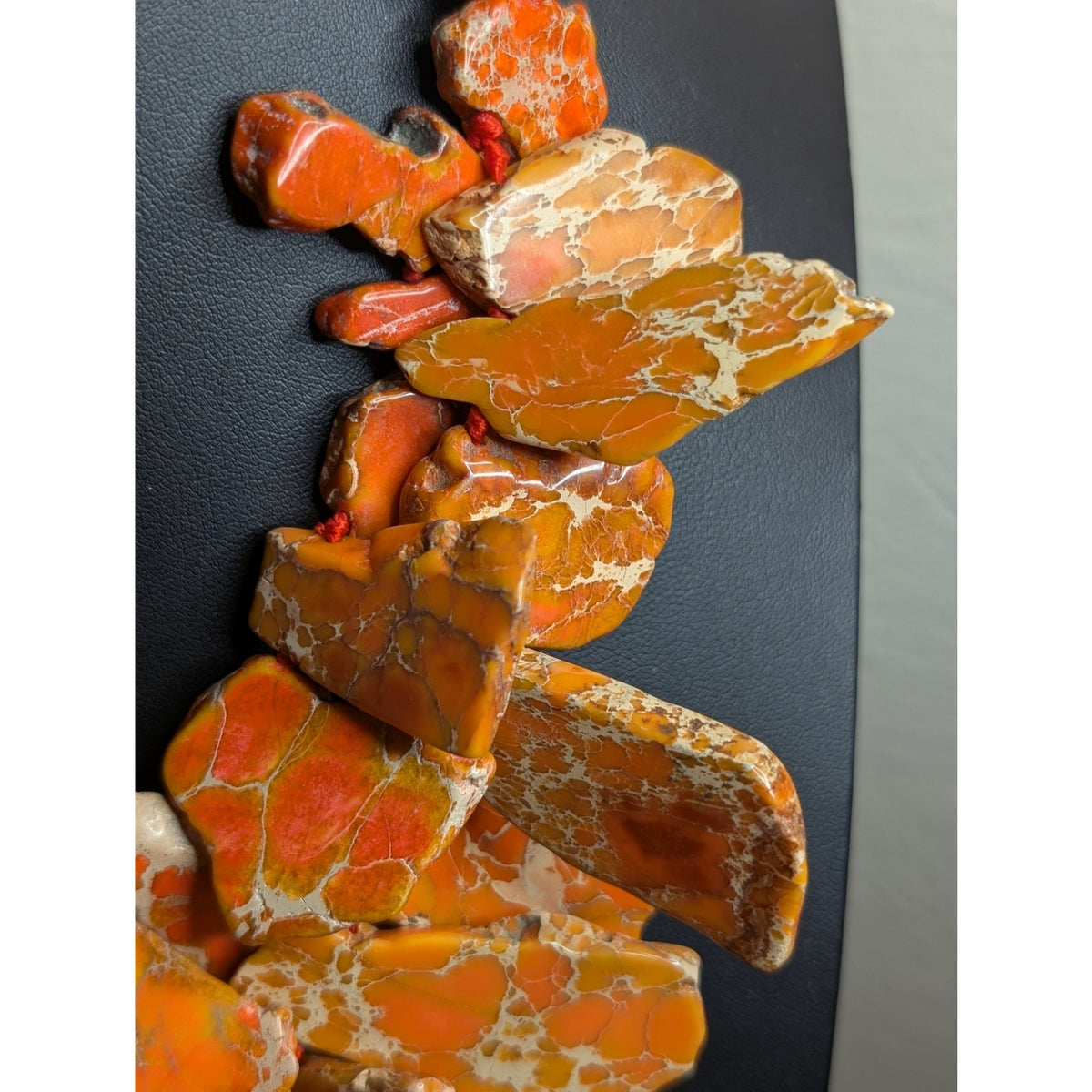 Marked LUC 925 Sterling Silver Faux Orange Stone Statement Necklace 20.75"