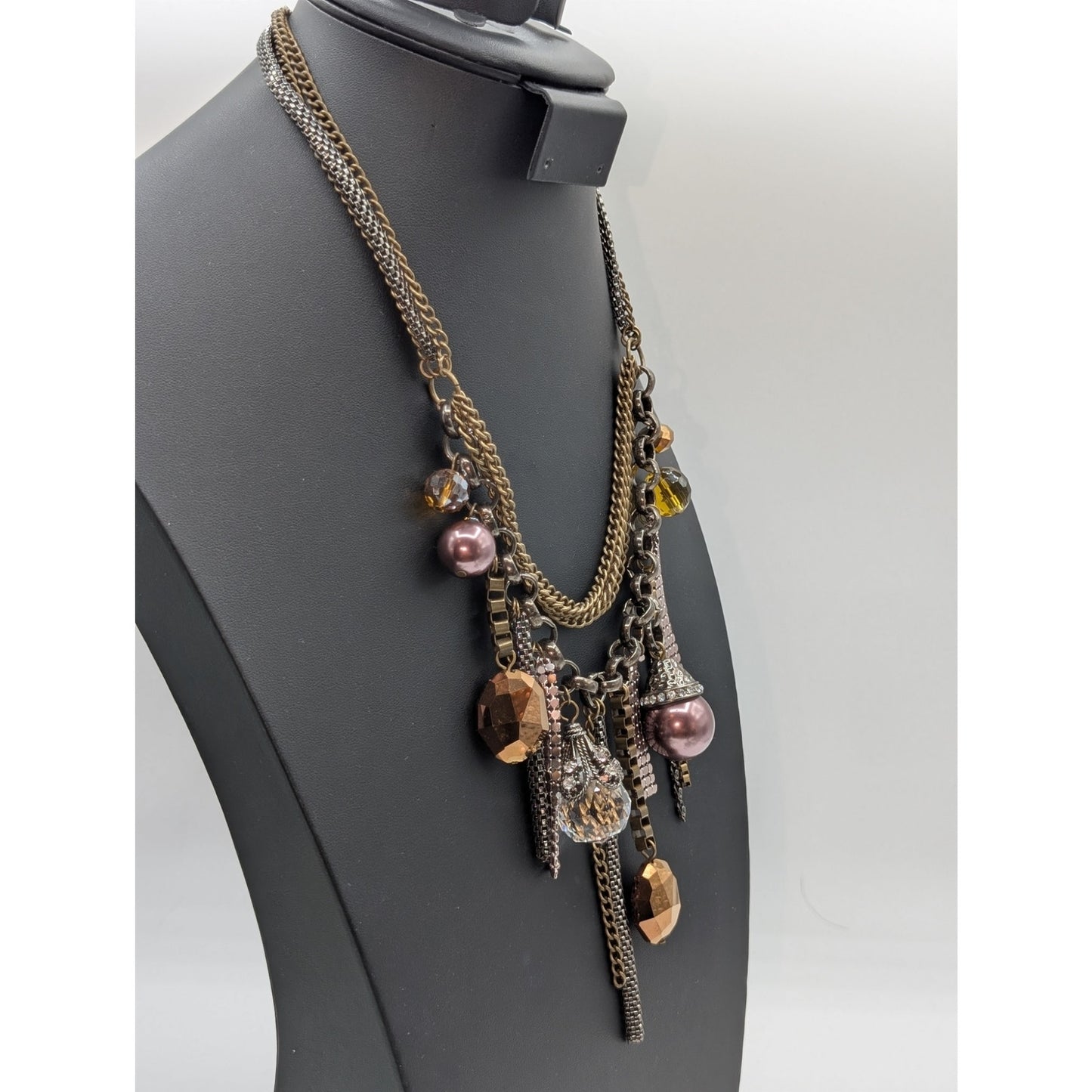 Multi-Bauble Multi-Chain Multi-Metals Beaded 20" Necklace