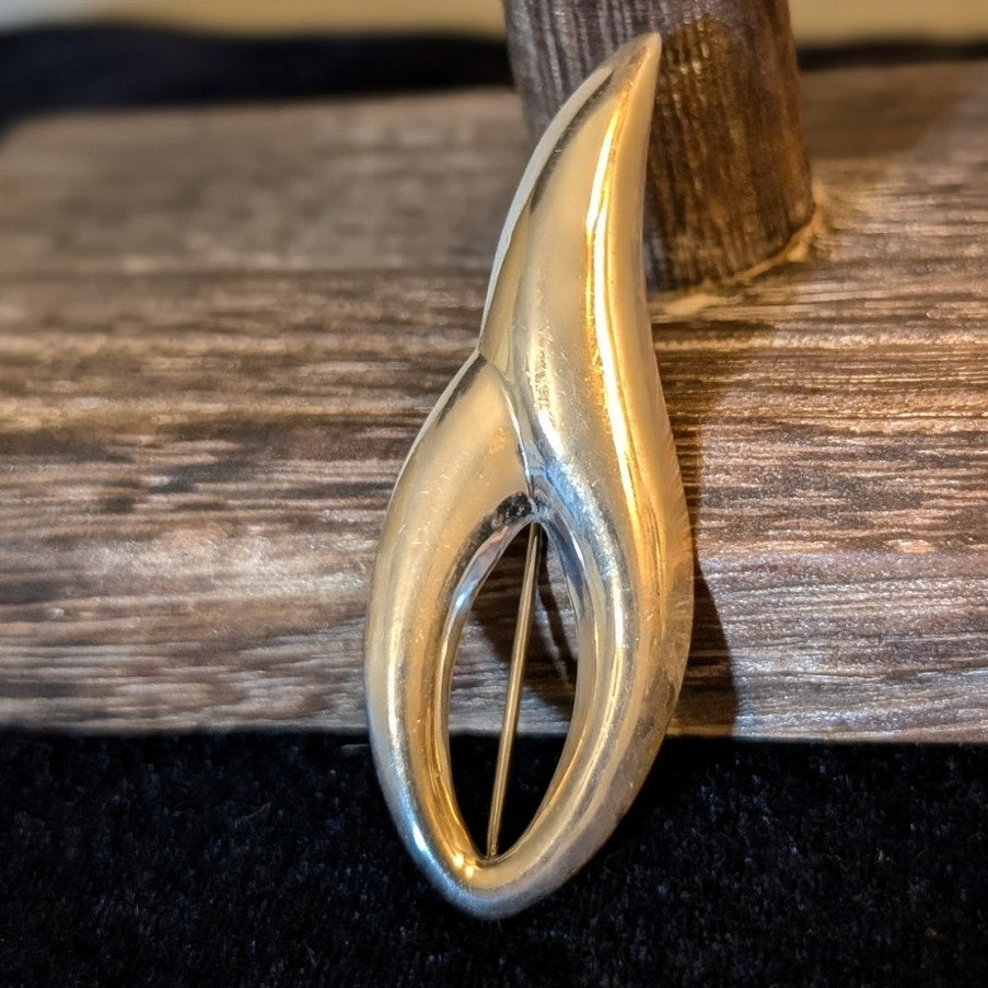 ZINA 925 Sterling Silver Vintage Flame Swirl Brooch Pin