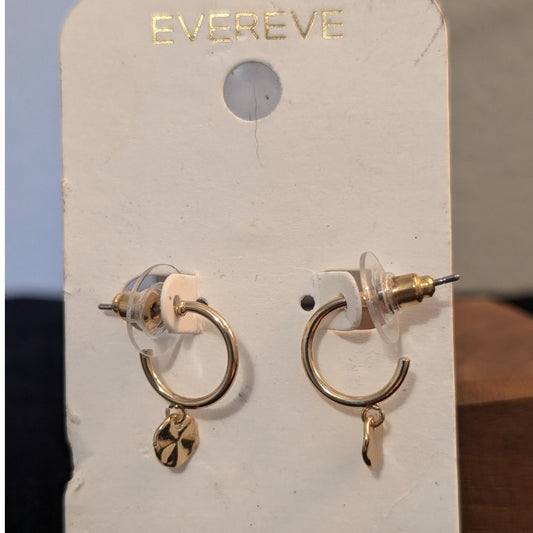 Evereve Hypoallergenic Stainless Steel 1/4" Gold Tone Trinity Hoop Earrings NWT