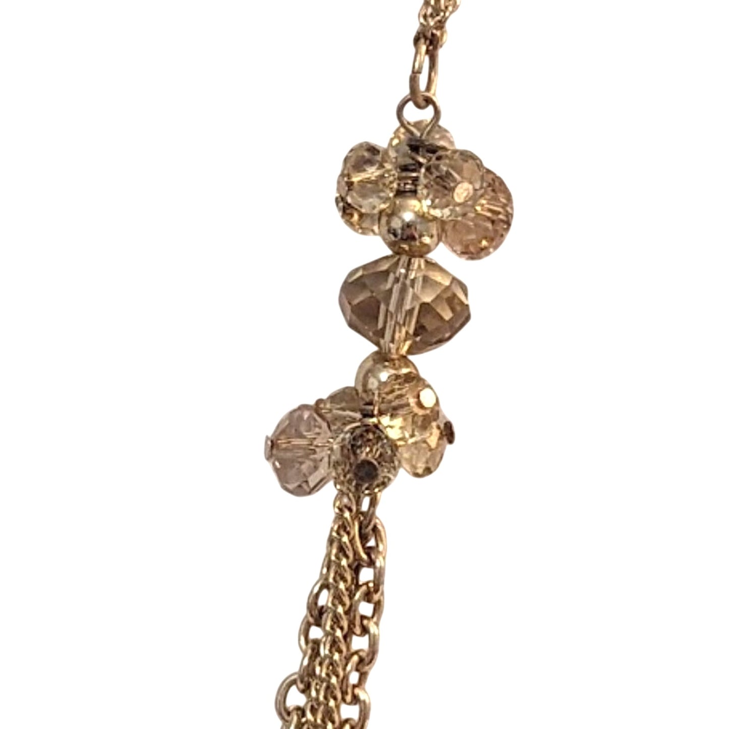 Champagne Crystal Cluster Gold Tone Multi-Chain Long Necklace