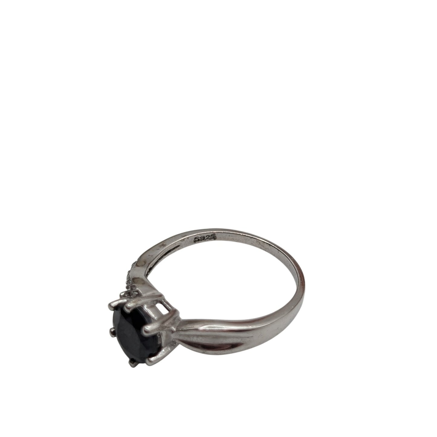 925 Sterling Silver Black Tourmaline CZ Ring Size 6.75