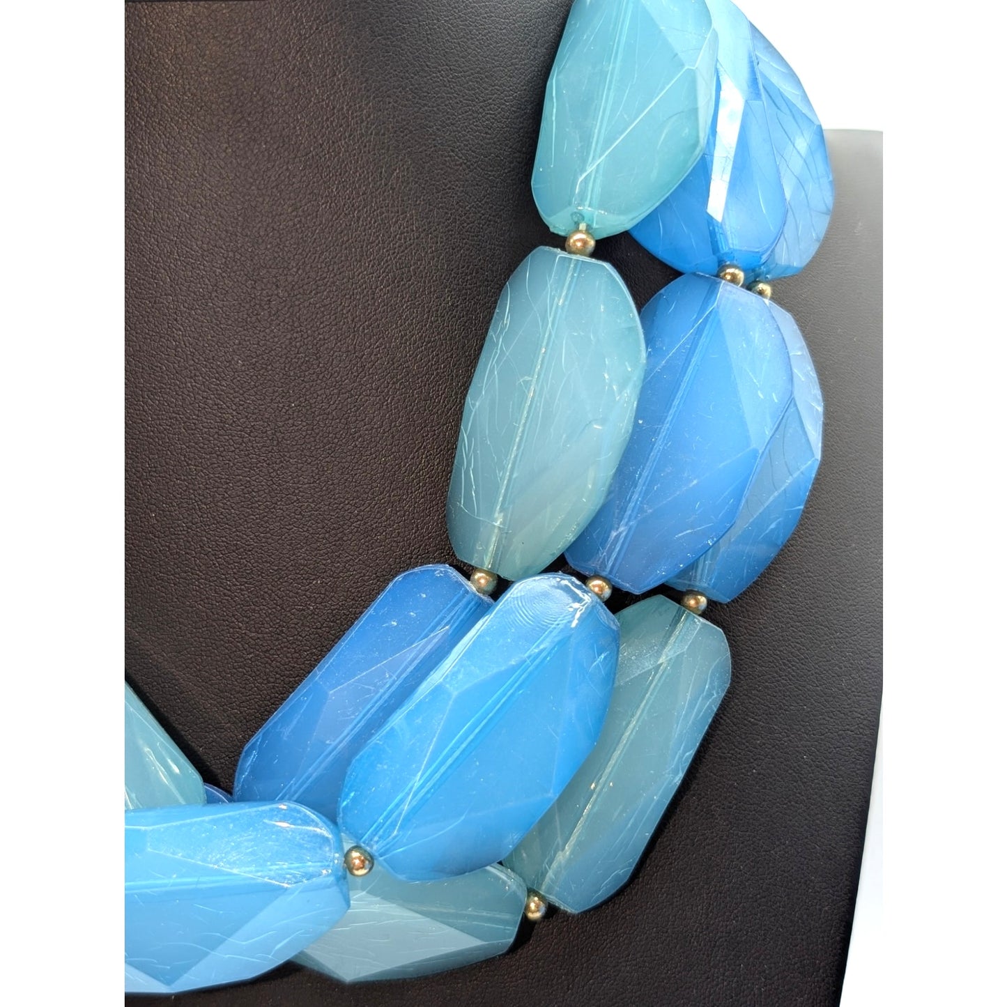 Chunky Three Strand Blue Green Acrylic/Lucite Beaded Statement 18"-23" Necklace