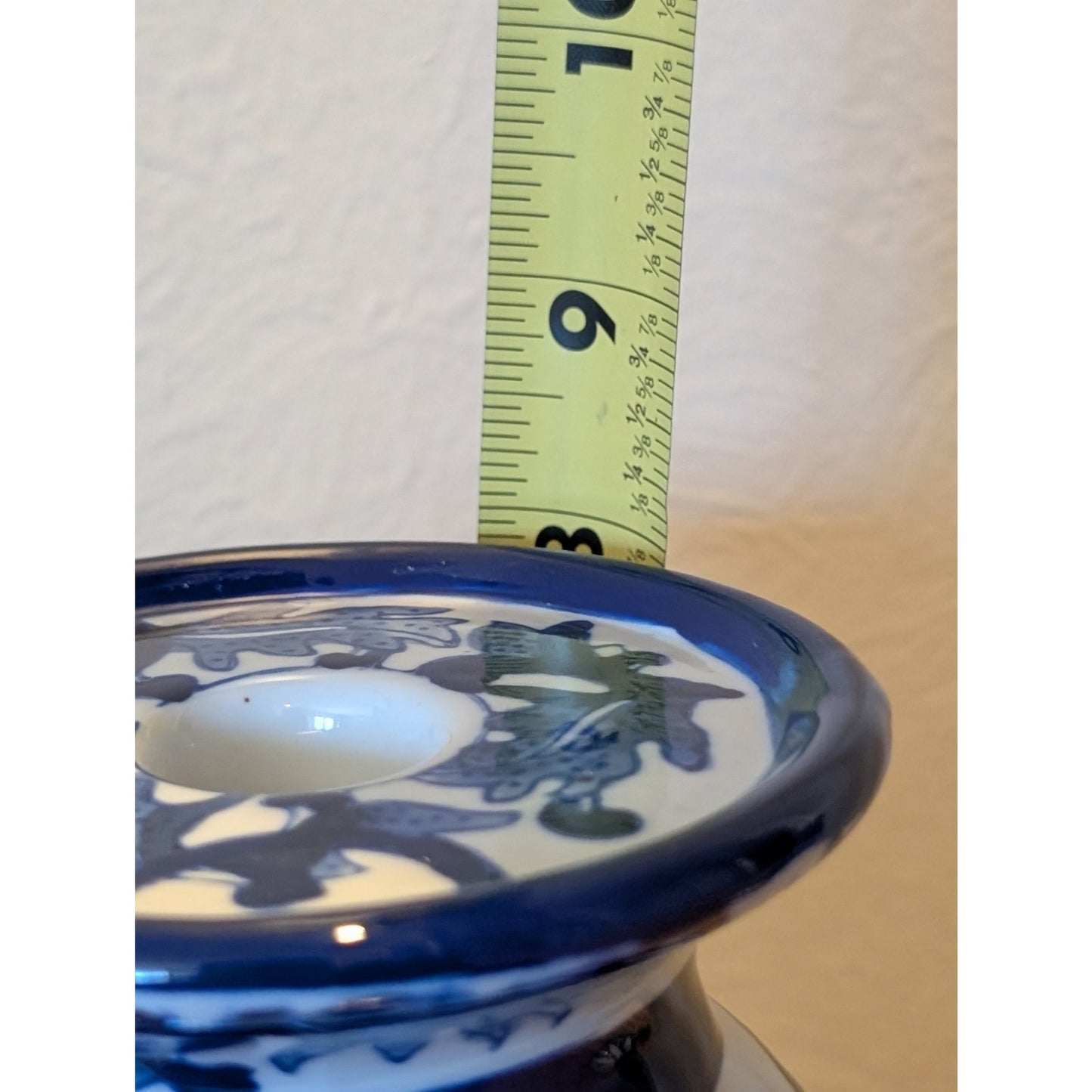 Vintage Blue & White Chinoiserie Ceramic Candle Holder