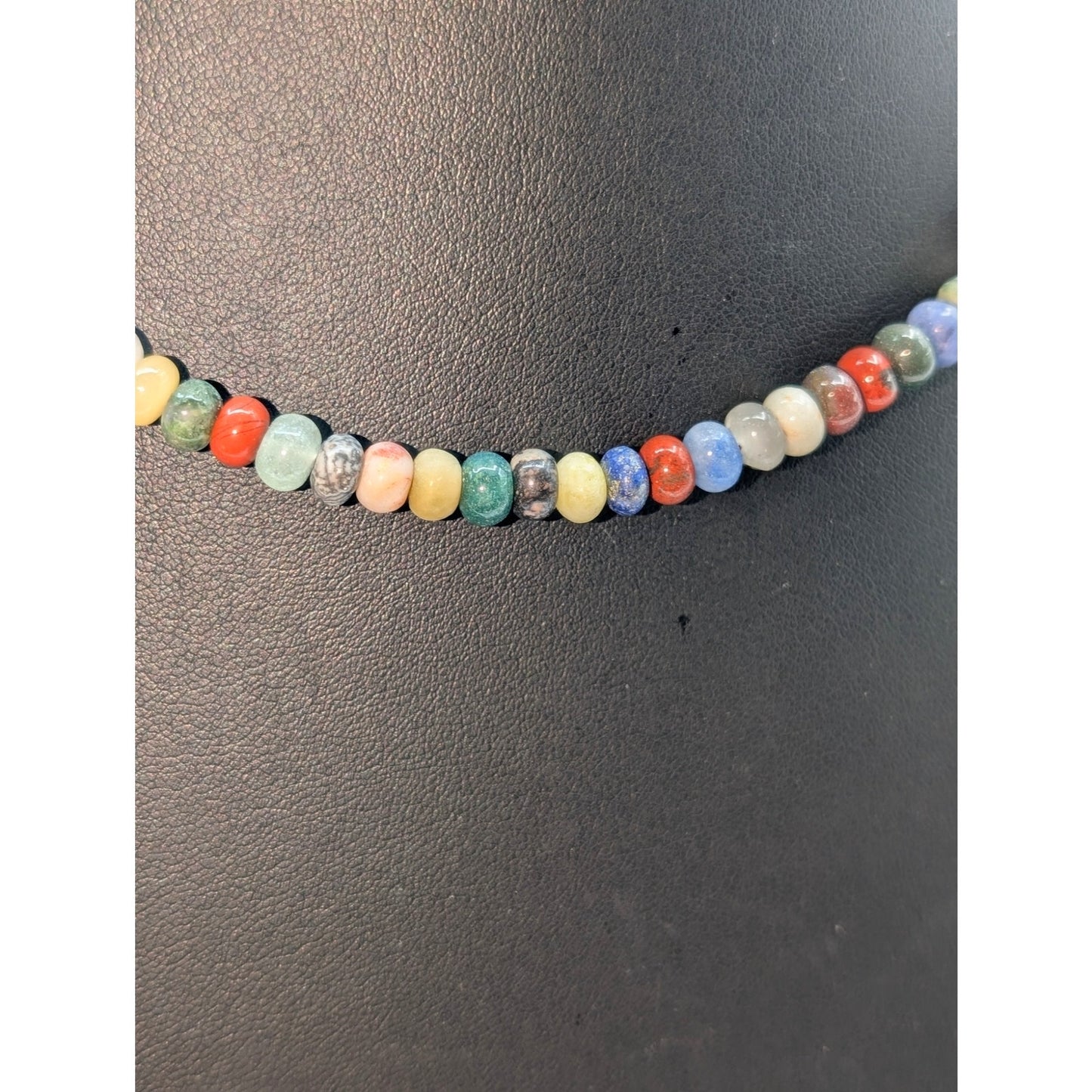 S & P 925 Sterling Silver Semi-Precious Stone Bead Boho Choker 17.5" Necklace