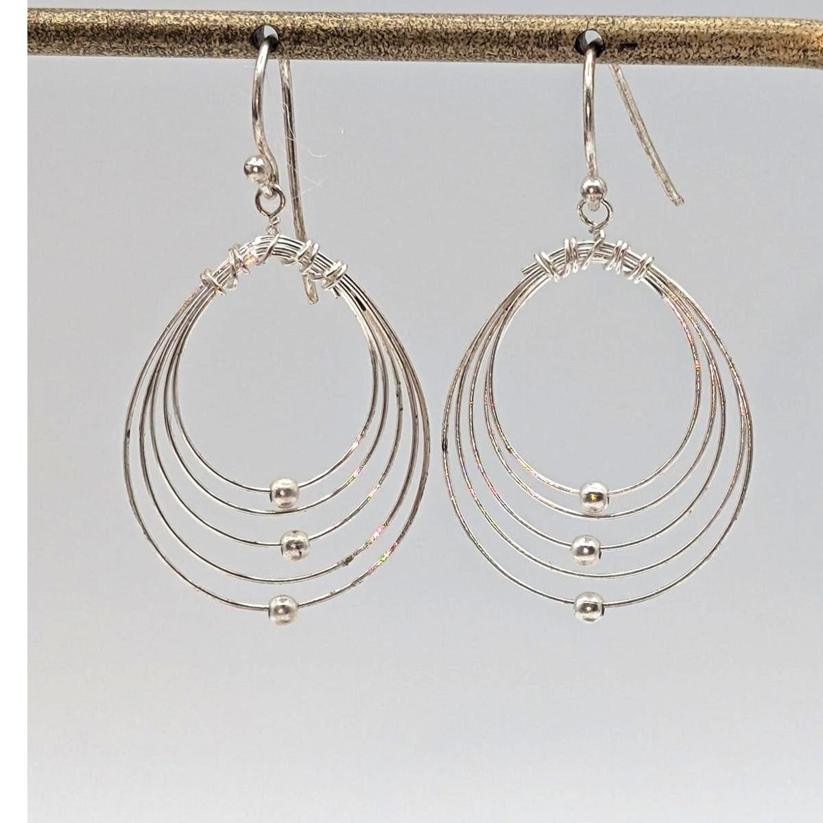 925 Sterling Silver Dainty Multi-Loop Beaded Dangle Earrings
