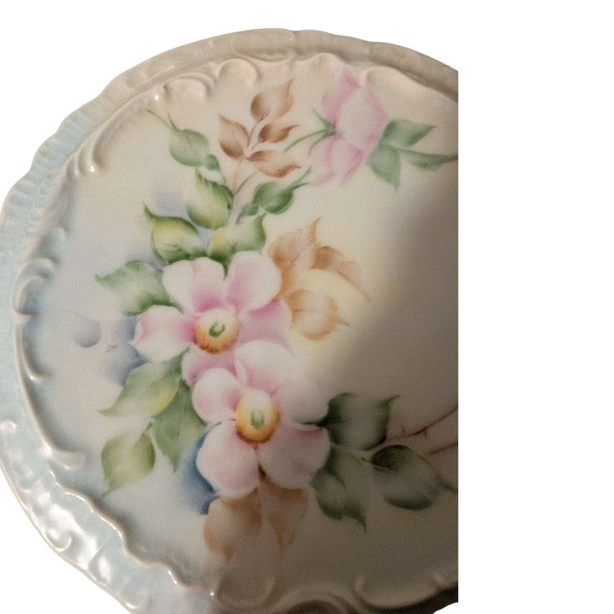Vintage Bavaria Porcelain Trivet Embossed Edge Floral Pattern Pink Green Blue