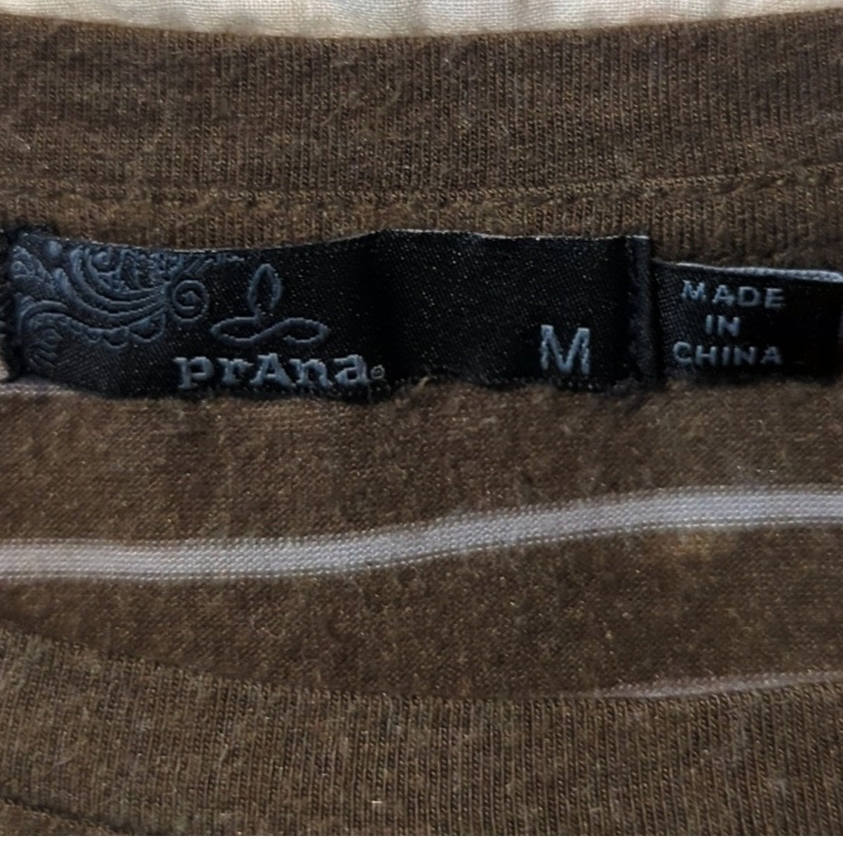 Prana Brown Striped Crew Neck Chest Pocket Long Sleeve Jersey Women's Size M
