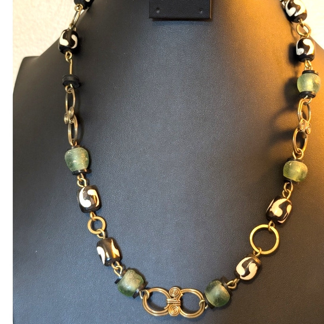 Vintage 1960's Polymer Clay & Glass Bead Artisan Handcrafted Necklace