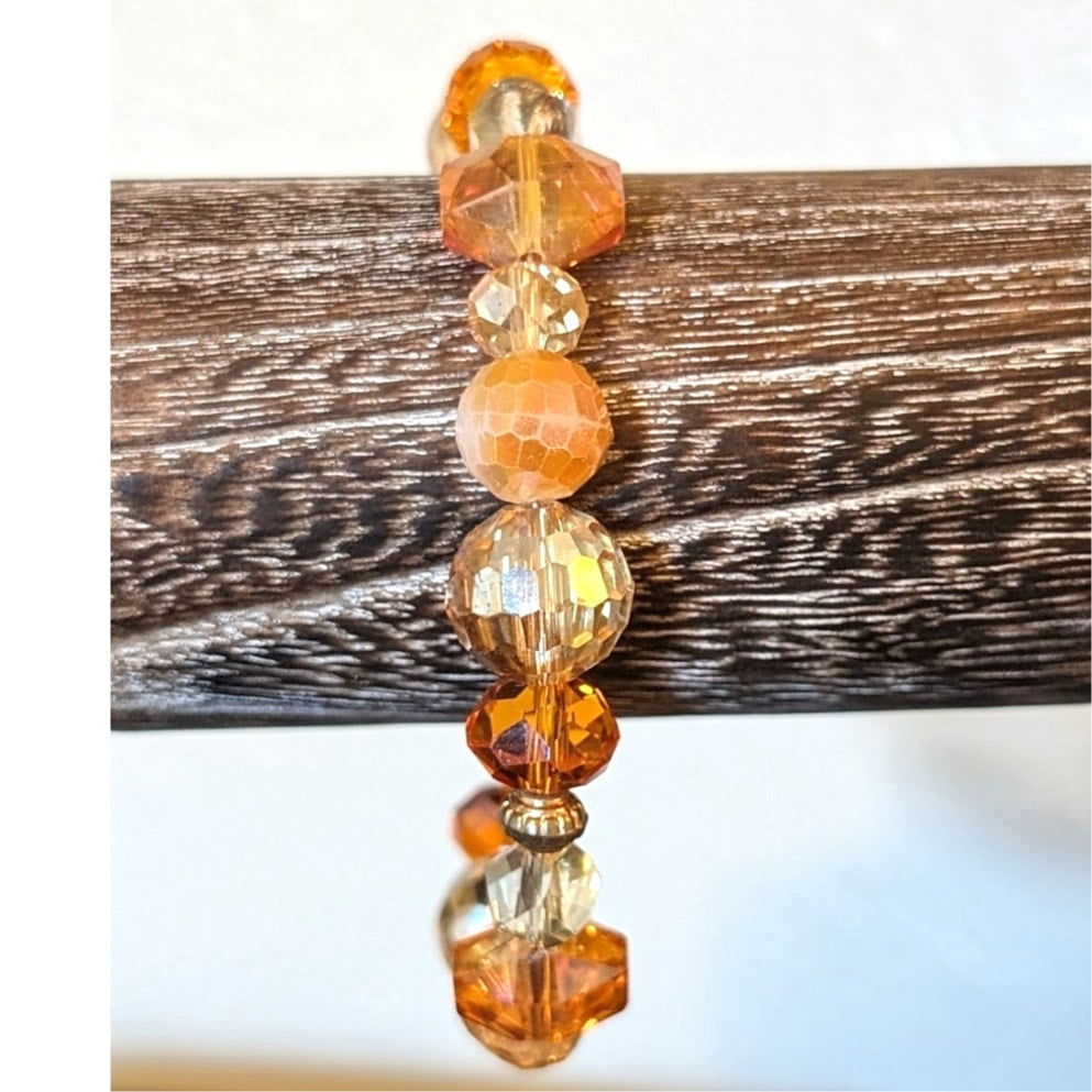 Orange Cream Crystal Glass Multi-Faceted Shaped Bead Bracelet