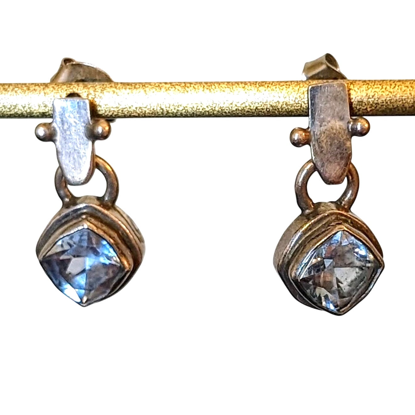 Vintage Signed SARDA Handcrafted 925 Silver & Blue Gemstone Post Dangle Earrings