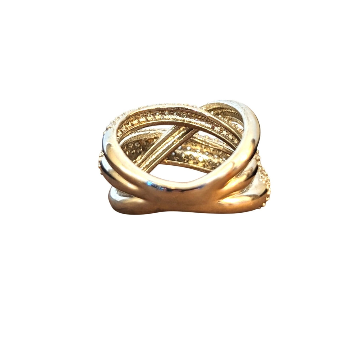 Xaxie Pave Rhodium Plated CZ Crossover Silver Tone Ring Size 6.75