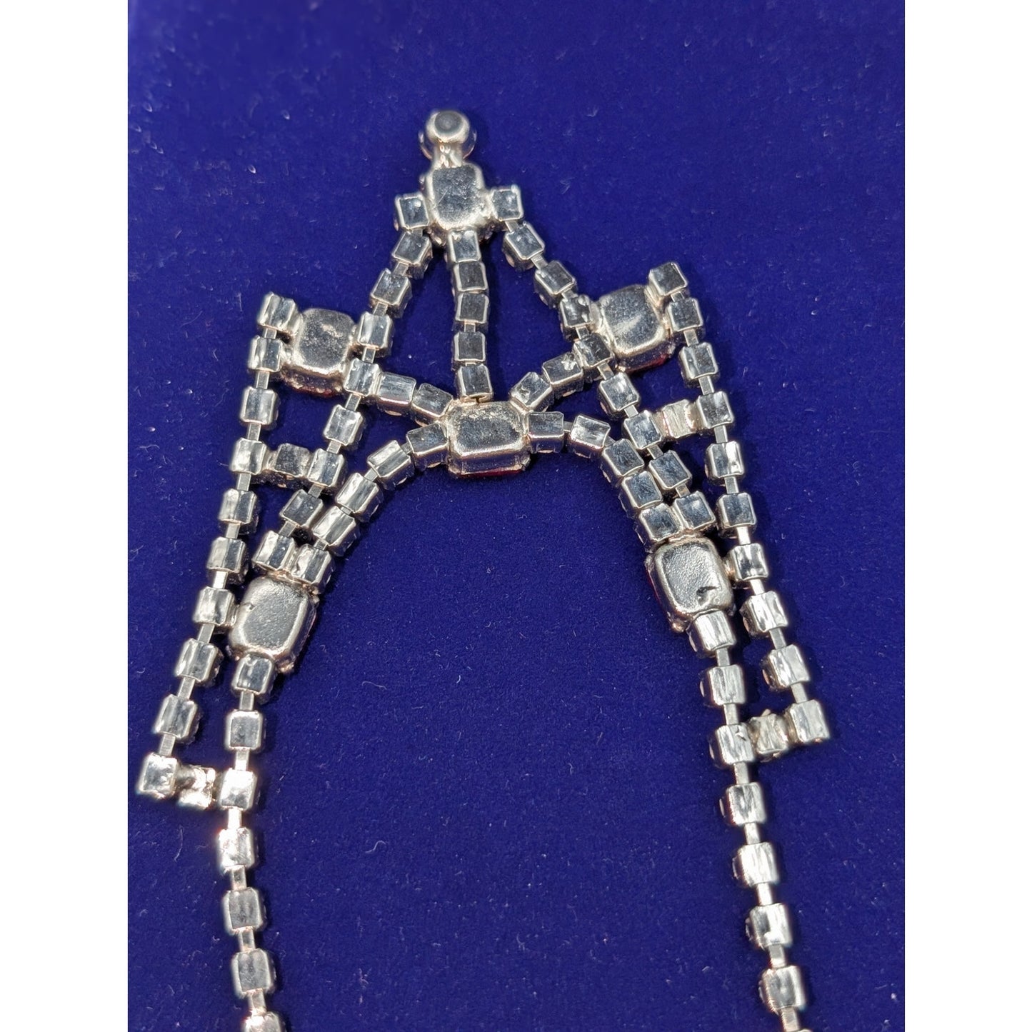 Vintage Red Ruby & Clear Rhinestone Collar Hook 15" Silver Tone Collar Necklace