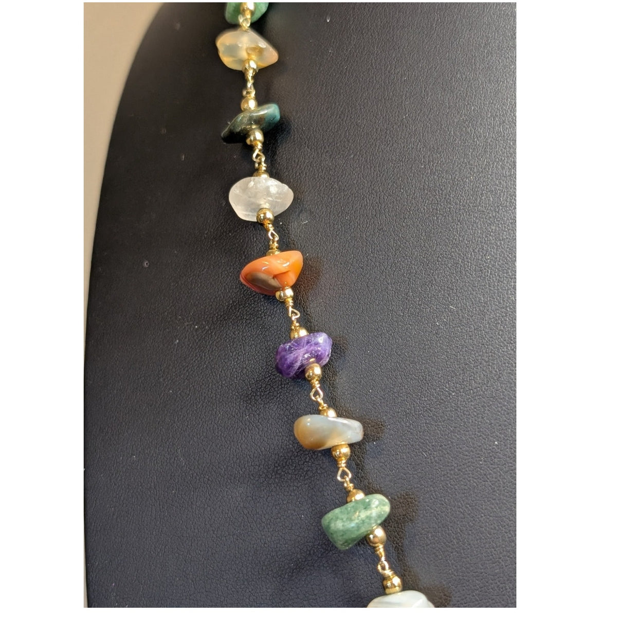 Vintage Multi Genuine Gemstone Gold Tone Bead Barrel Clasp 26" Necklace