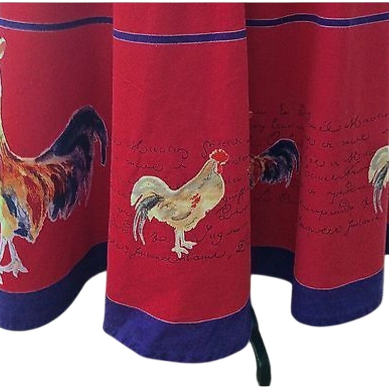 Williams Sonoma Red French Script Rooster 100% Cotton 70" Round Table Cloth