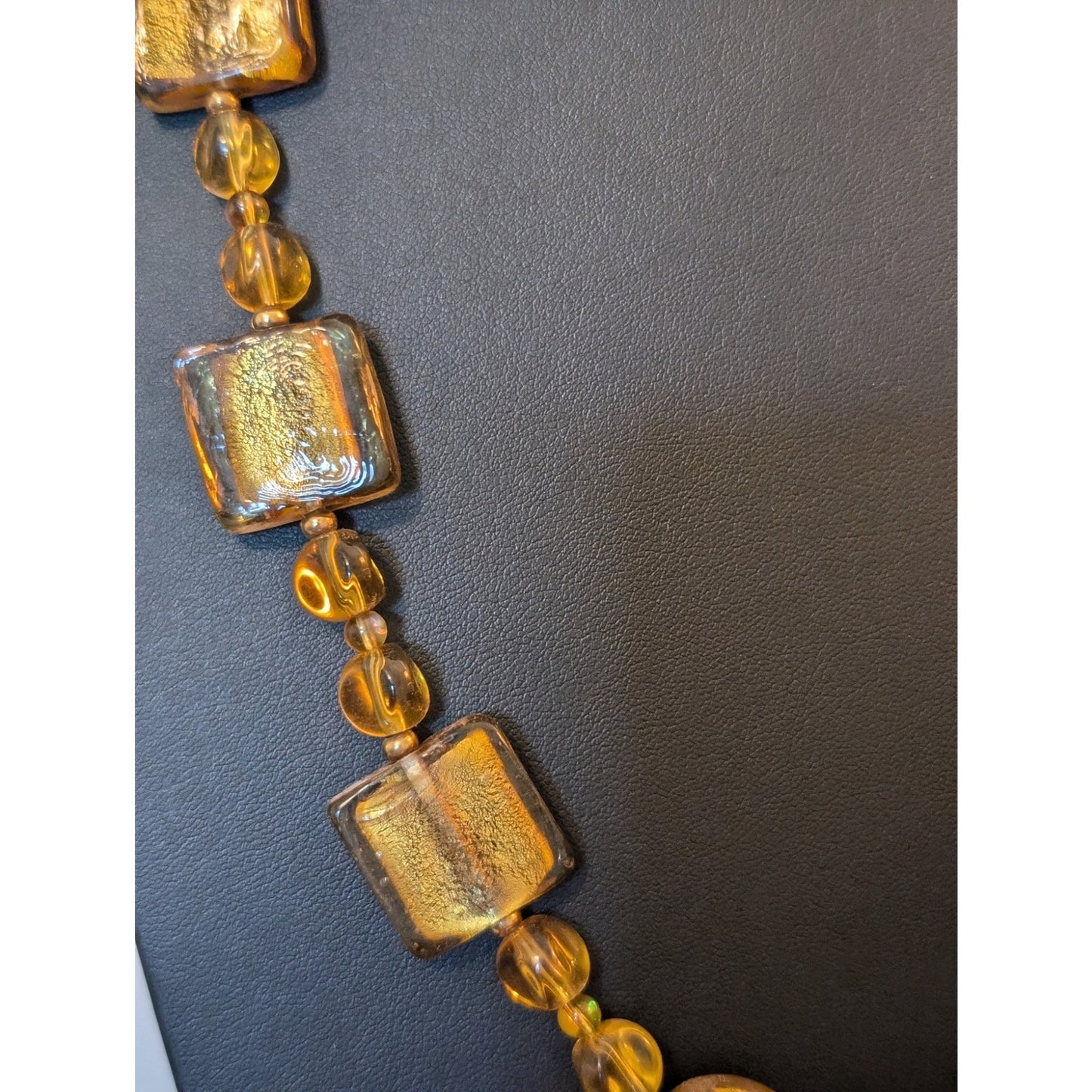 Gold Foil Art Glass Beaded Toggle Clasp Necklace & Gold Foil Art Glass Bracelet