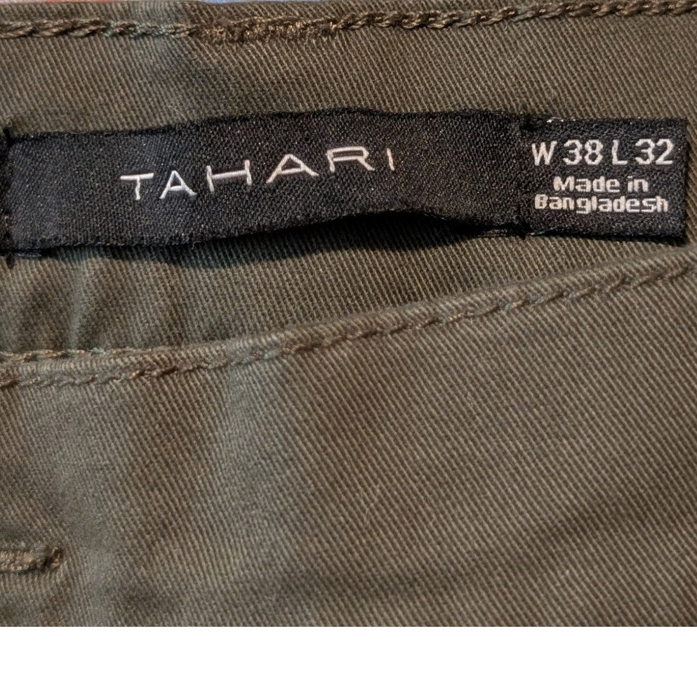 Men's Tahari Olive Green Essex Twill Chino Slim Fit Cotton Stretch Pant 38 x 32