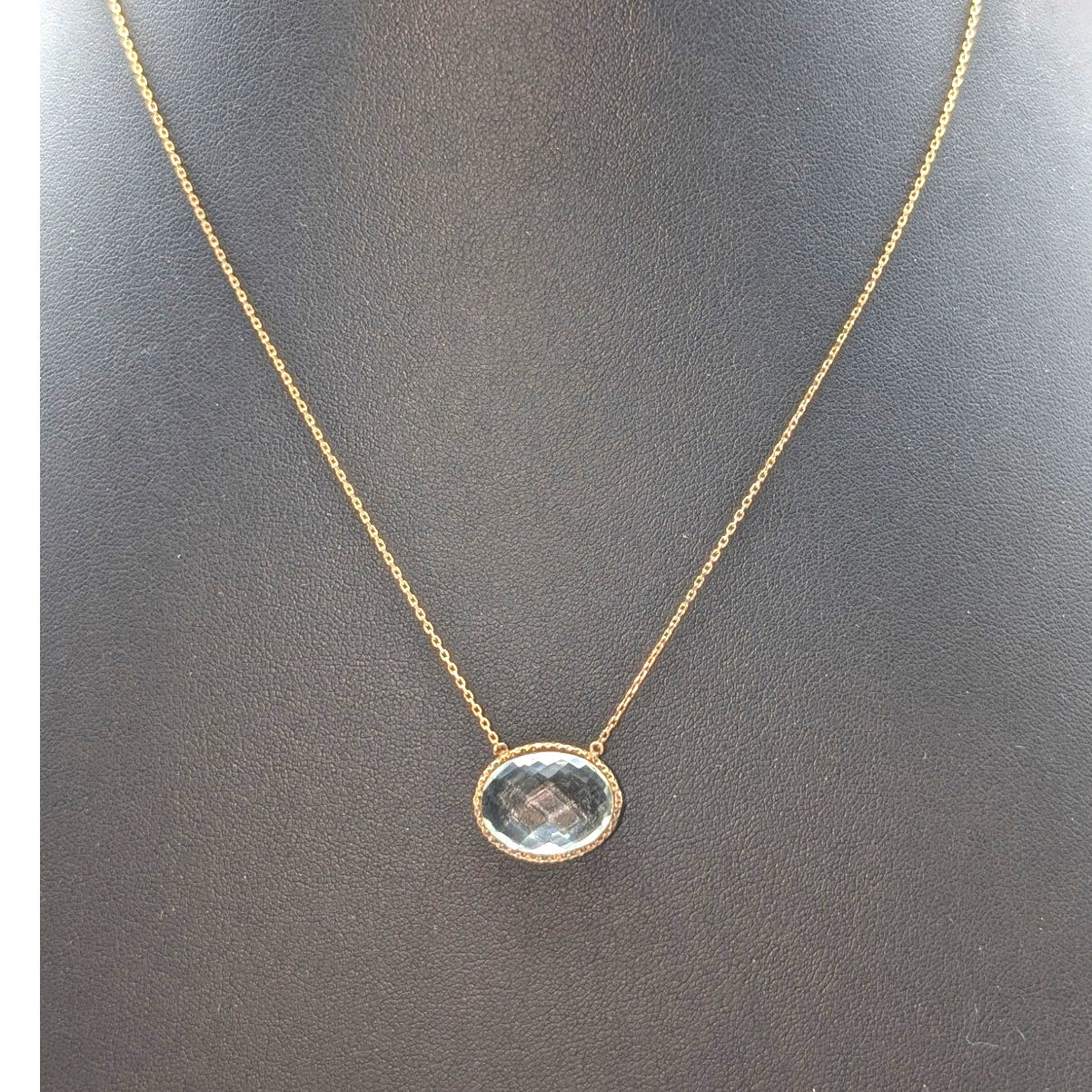 925 Sterling Gold Vermeil Faceted Bezel Set Quartz Pendant Chain Necklace