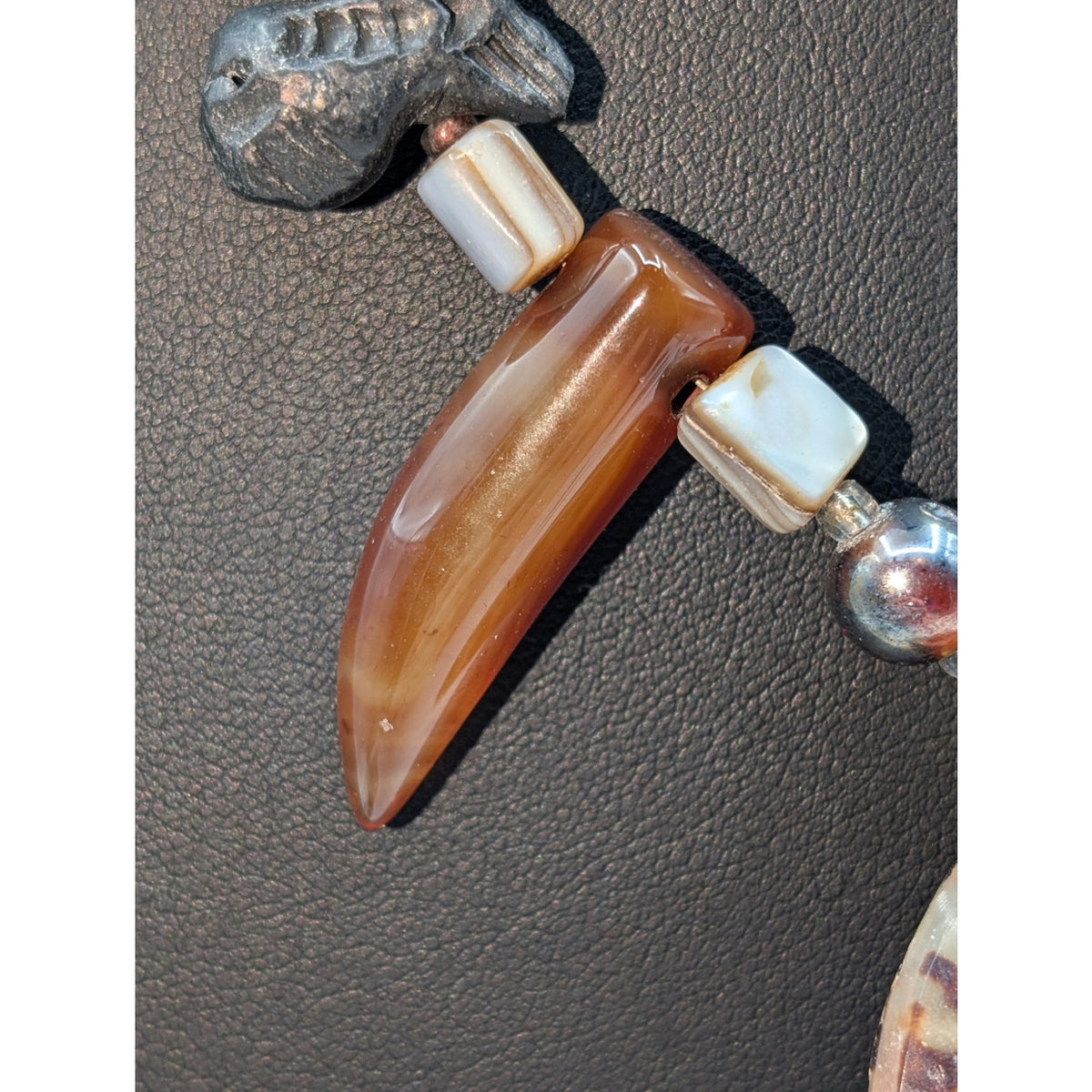 Shell Pendant Beachy Tribal Boho Glass Bead Fishy Toggle Clasp 21" Necklace