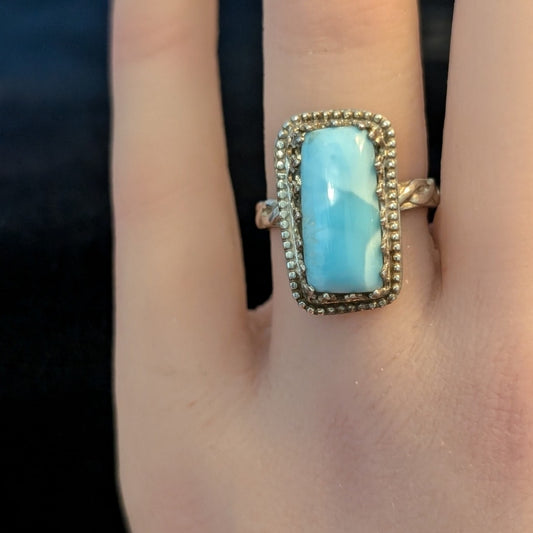 Vintage 925 Sterling Larimar North South Rectangle Marked JSM Ring Size 6.5