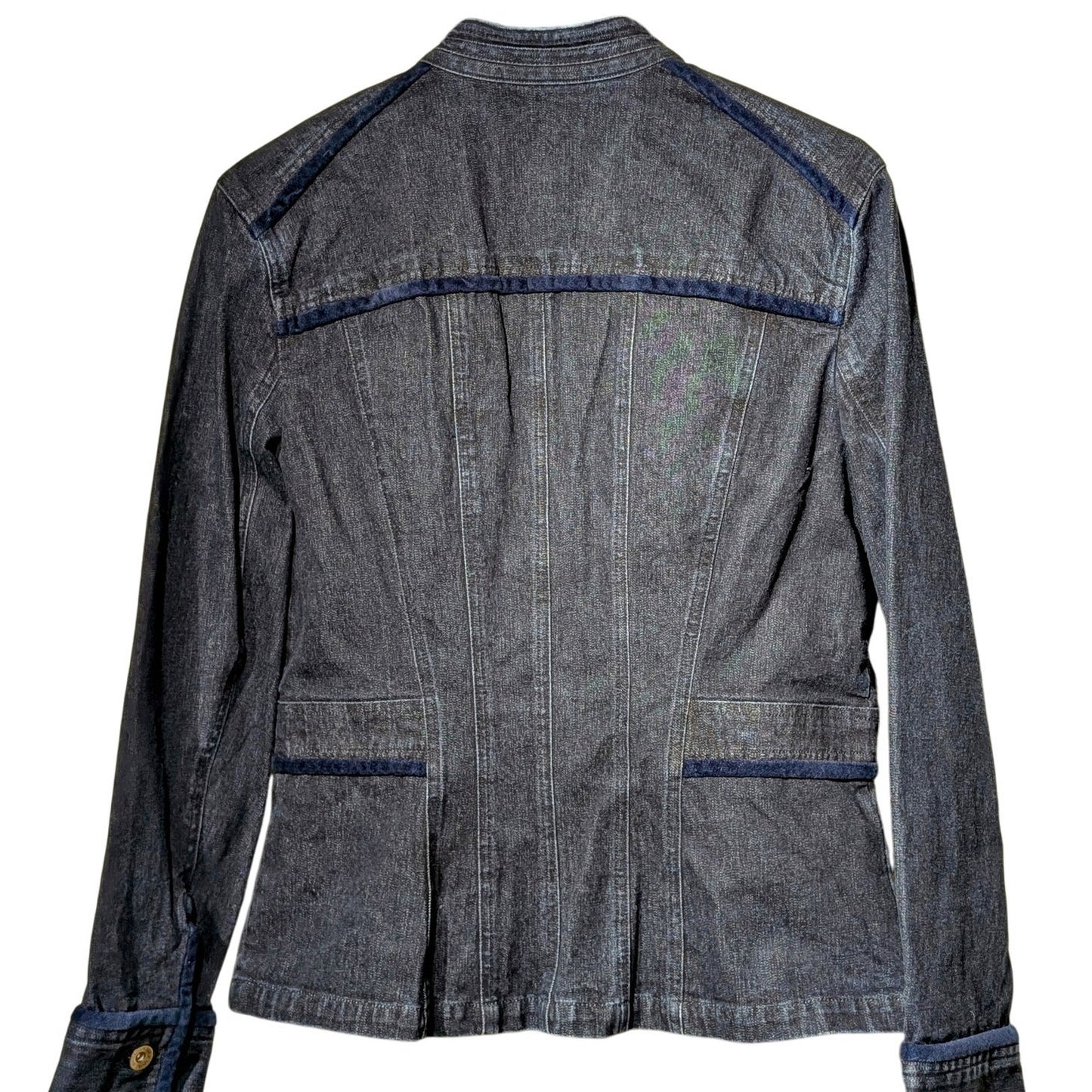Jones New York Sport Stretch Denim Velvet Trim Military Jean Jacket Sz M