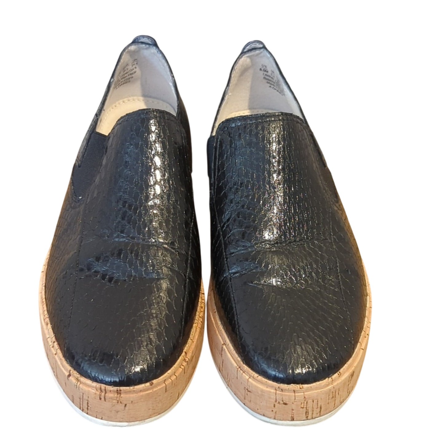 Franco Sarto Daine 2 Slip On Cork Heel Black Snake Leather Sneaker Women Sz. 8.5