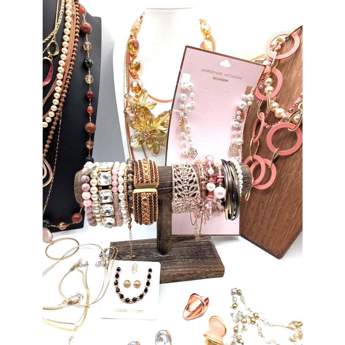 Reseller's Delight Curated Lot of 48 Pink Rose Theme Jewelry Pieces
