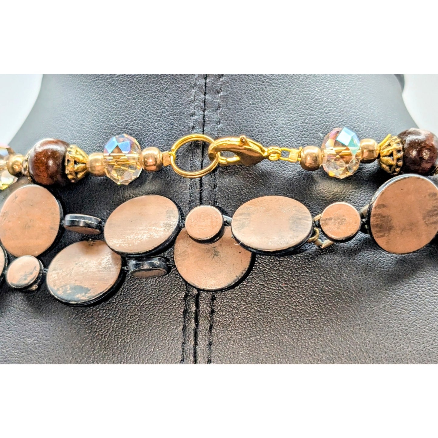 Four Piece Brown Pink Wood Crystal Animal Print Lot of 2 Necklaces & 2 Bracelets
